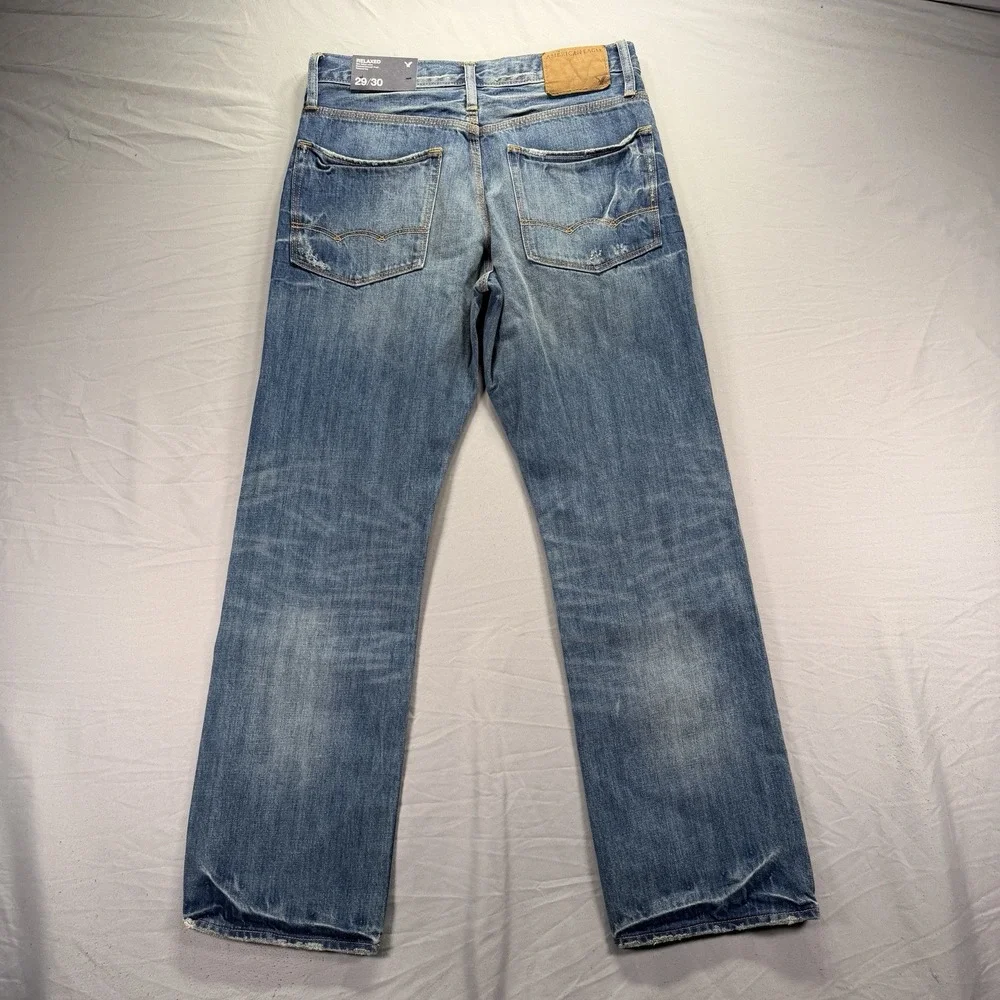 American Eagle Jeans Mens 29x30 Relaxed Fit Denim Straight Leg Work Pockets NWT